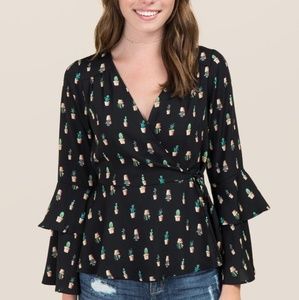 Ruffle cacti wrap top